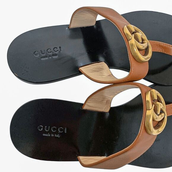 Gucci Marmont GG Thong Sandals EU 38 US 8 Brown Flat Flip Flop Slide Interlock - Picture 6 of 9